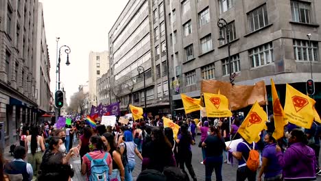 Feminist-march-against-gender-violence,-March-8-in-Mexico-City-thousands-of-women-protest-in-the-streets-for-safety-and-better-living-conditions