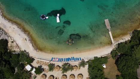 Empty-Beach-Front-In-Korcula-Croatia-In-Summer---aerial-shot