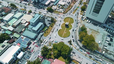 Victoria-Island-Lagos,-Nigeria---24-June-2021:-Drone-view-of-major-roads-and-traffic-in-Victoria-Island-Lagos-showing-the-cityscape,-offices-and-residential-buildings