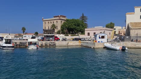 Little-harbor-and-boats-at-Favignana-of-Egadi-islands-in-Sicily,-Italy