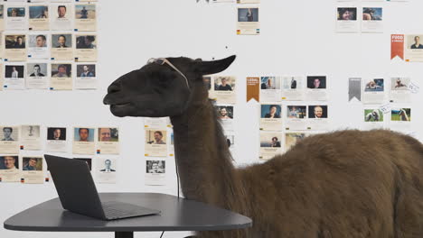 Llama-Con-Gafas-Comiendo-Maní-En-La-Mesa-De-La-Oficina-Con-Computadora