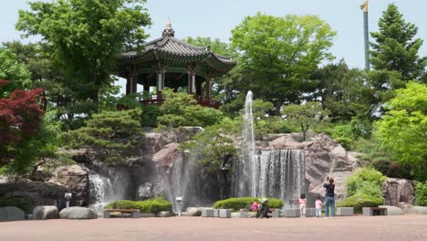 Water-feature-with-fountain-and-waterfalls-outside-the-Gyeonggi-Province-Children's-Museum