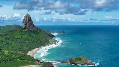 Seaside-scenic-vulcan-mountain-and-beach-at-archipelago-of-Fernando-de-Noronha-Brazil