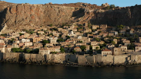 Aerial-View-Of-Houses-In-Monemvasia-Town-In-Laconia,-Greece