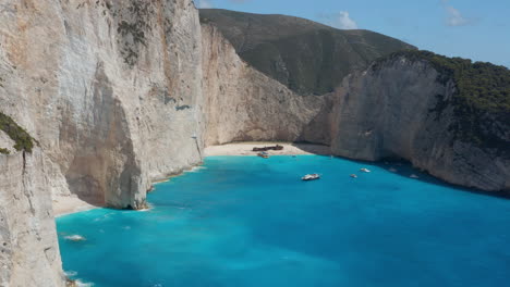 Shipwreck-On-The-Pristine-Beach-Of-Navagio-In-A-Secluded-Greek-Cove-In-Zakynthos-Island,-Greece