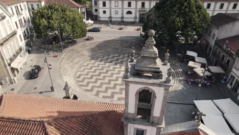 Orbiting-shot-of-the-public-square-Brandão-de-Vasconcelos,-Arouca,-Portugal