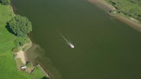 Aerial-drone-view-of-the-beautiful-Meuse-river-in-the-Netherlands,-Europe