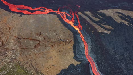 Lava-Flow-From-Erupting-Fagradalsfjall-Volcano-In-Iceland---aerial-drone-shot