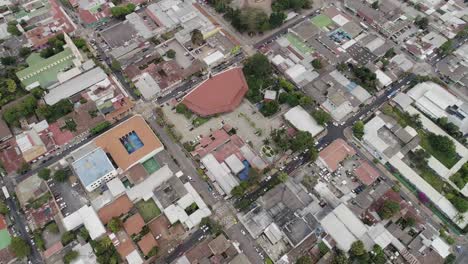 Aerial-View-Of-Town-In-Santa-Tecla,-El-Salvador---drone-shot