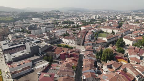 Historic-center-of-Braga-with-Santa-Cruz-square,-Portugal