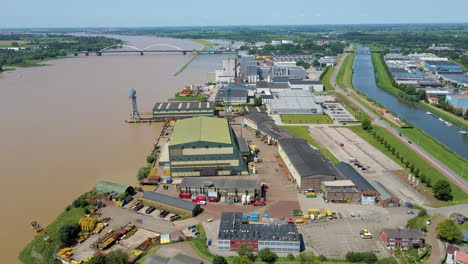 Aerial-of-beautiful-industrial-area-located-near-rivers