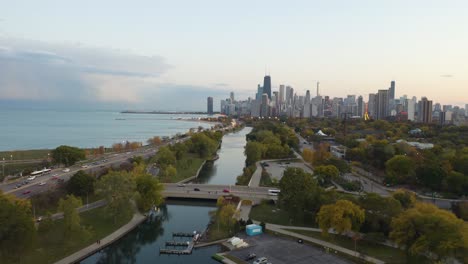 Chicago,-Illinois-in-Autumn.-Aerial-View