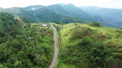 Carretera-De-Montaña-A-Través-De-Un-Exuberante-Terreno-Verde-En-El-Monte-Caningag,-Sur-De-Leyte,-Filipinas