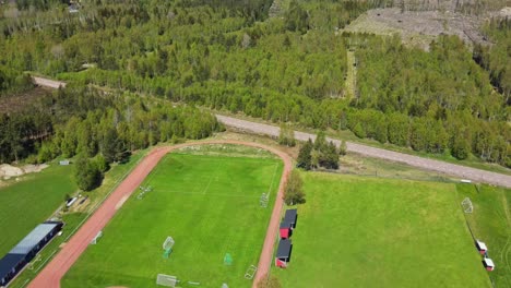 Empty-Sports-Field---Aerial-View-Of-An-Outdoor-Playing-Field-In-Appelbo,-Dalarna,-Sweden