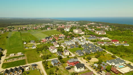 Baltic-seafront-Jastrzebia-Gora-and-Rozewie-villages-real-estate---hotels,-villas,-houses-for-rent-and-private-buildings---Aerial-view-on-a-summer-day