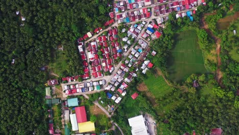 Paisaje-De-Asentamiento-Compacto-Con-Vegetación-Exuberante-En-San-Bernardo,-Sur-De-Leyte