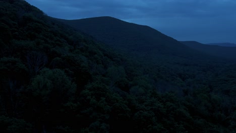 Aerial-drone-video-footage-of-the-Appalachian-mountains-after-sunset-during-warm-summer-nights