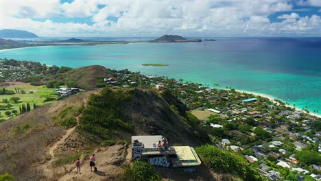 Aerial-view-of-the-upper-Lanikai-Pill-box-on-the-west-side-of-Oahu,-Hawaii
