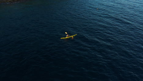 Kayaking---Man-On-Kayak-Paddling-In-The-Water-Of-Adriatic-Sea-Near-Pula,-Istria,-Croatia