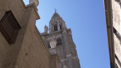 Slow-motion-track-forward-showing-Toledo's-famous-cathedral