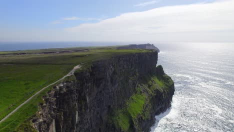 Aerial-reveal-footage-of-Cliffs-of-Moher,-looking-towards-south