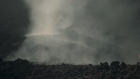 Smoke-Covering-A-Lava-Field-Of-The-Pacaya-Volcano-In-Guatemala---wide-shot