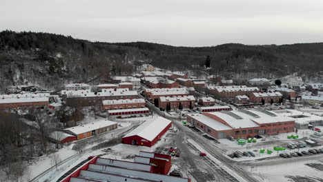 Flying-over-Jonsered,-a-tiny-Swedish-town