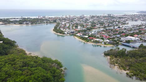 Aerial-View-Of-Tallebugera-Creek-At-Palm-Beach,-QLD,-Australia