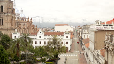 Empty-City-of-Cuenca,-Ecuador,-during-locked-down-of-the-Covid19-pandemia-from-a-drone-perspective