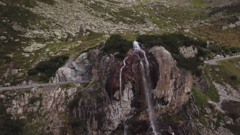 Waterfall-Stein-Glacier-in-the-Urner-Alps-Switzerland-4K-fast-up-drone-flight