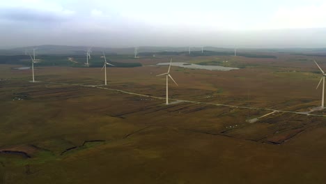Wind-Turbines-at-Moycullen-Bogs,-Connemara-Bog-Complex,-Galway,-Ireland,-August-2020