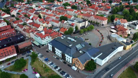 Aerial-View-Of-Town-In-Klaipeda-Lithuania-At-Daytime---drone-shot