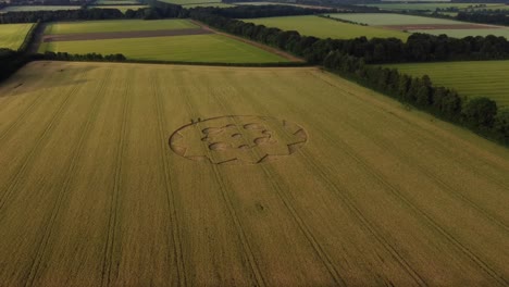 Aerial-View-Of-Crop-Circle-Near-Sutton-Scotney,-Winchester,-UK---drone-shot