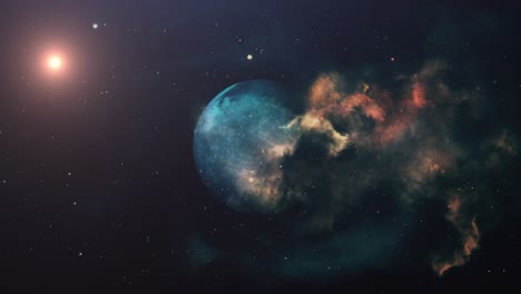 Cinemática-Un-Planeta-Y-Nubes-Nebulosas-En-El-Universo