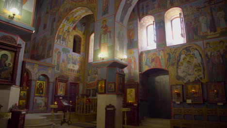 A-12th-century-Georgian-Orthodox-church,-View-from-inside-the-Lurji-Monastery,-or-"Blue-Church",-in-Tbilisi-Georgia