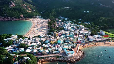 Aerial-view-during-flyover-around-the-Shek-O-beach-shore-area-in-Hong-Kong-Peninsular