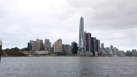 View-Of-Barangaroo-From-Balmain-East-On-A-Cloudy-Day-In-Sydney,-NSW,-Australia---wide-shot