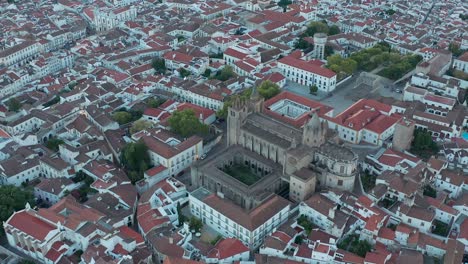 Air-view-of-Evora-Cathedral-monastery-church-in-Portugal,-Europe