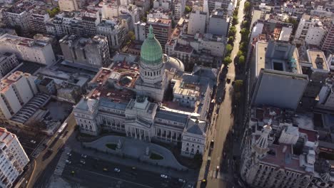 Aerial-top-down-view-over-historical-building-of-Palace-of-Argentina-National-Congress,-Buenos-Aires,-Argentina