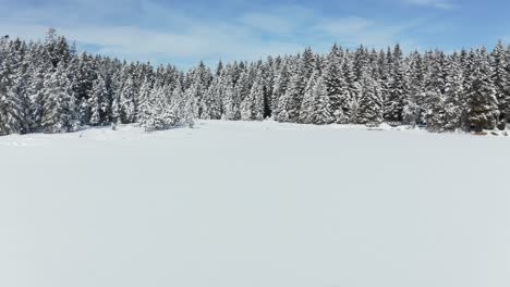 Volando-Sobre-El-Lago-Congelado-Y-Cubierto-De-Nieve-En-Invierno,-Crno-Jezero-O-Lago-Negro-En-Pohorje,-Eslovenia