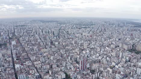 Aerial-over-the-streets-and-buildings-of-downtown-Buenos-Aires,-Argentina