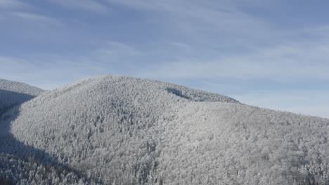 Luftaufnahme-Des-Weißen-Schneebedeckten-Berges,-Malerischer-Borealer-Wald-Im-Winter