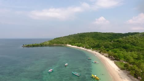 Tropical-Pink-Beach-on-Lombok-Island-popular-tourist-destination,-aerial-view