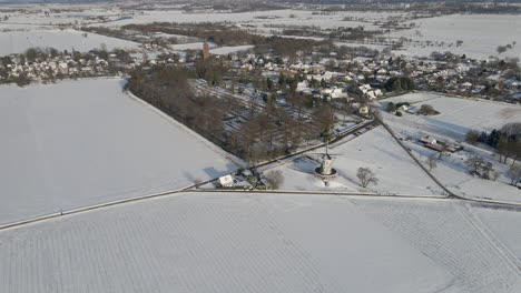 Stunning-aerial-overview-of-Dutch-rural-town-in-winter