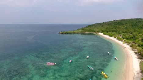 Scenic-aerial-view-on-paradise-Pink-beach-on-Lombok-Island,-Indonesia
