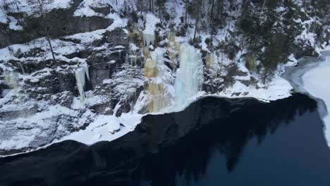 Nahaufnahme-Von-Drohnenaufnahmen-Eines-Gefrorenen-Wasserfalls-In-Südnorwegen