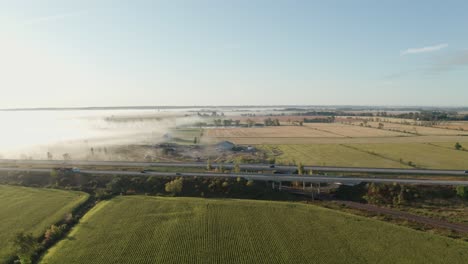 Flat-landscape-in-morning-with-fog-low-over-ground