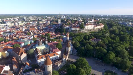 Aerial-view-over-Tallinn,-the-capital-of-Estonia-with-medieval-architecture