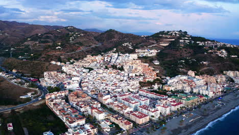 Aerial-view-above-La-Herradura-at-beach,-Granada,-Andalusia