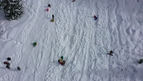 Aerial-view-looking-down-of-people-at-sled-park-in-Northern-California